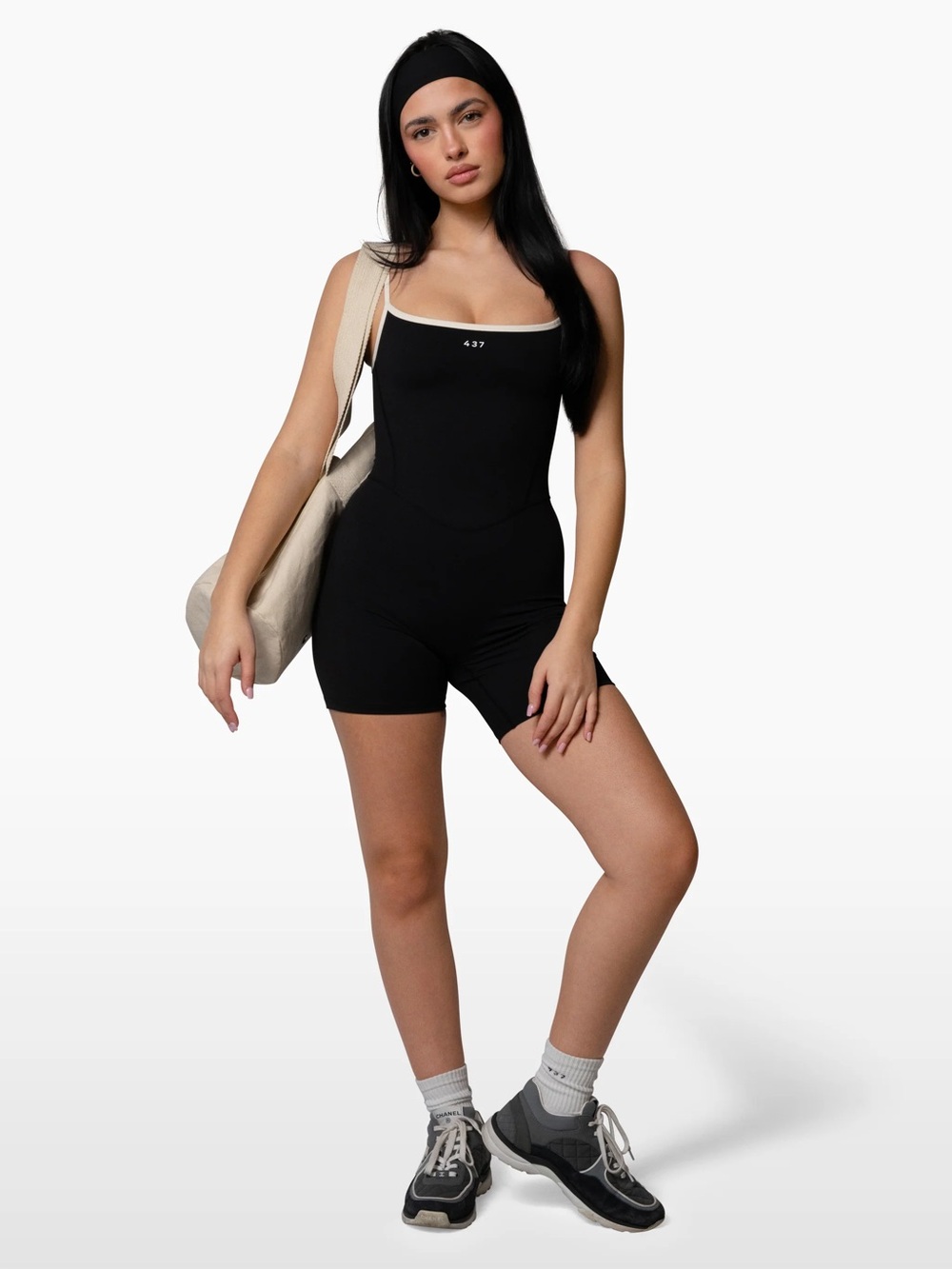 437 The Shorts Onesie in Black & Cream